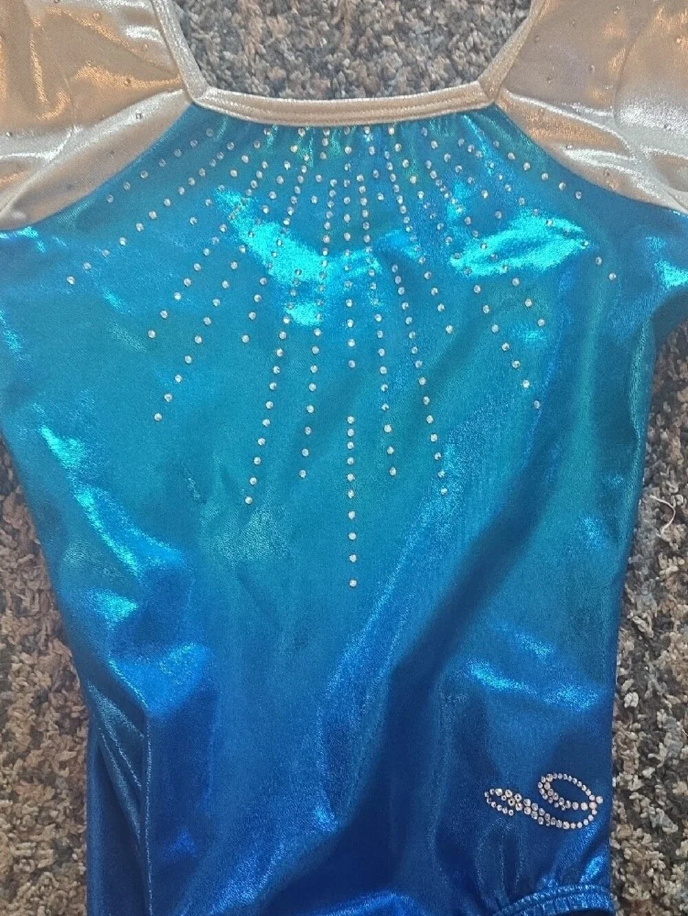 Shimmer Blue Girls' Gymnastics Leotard with Silver Sleeves